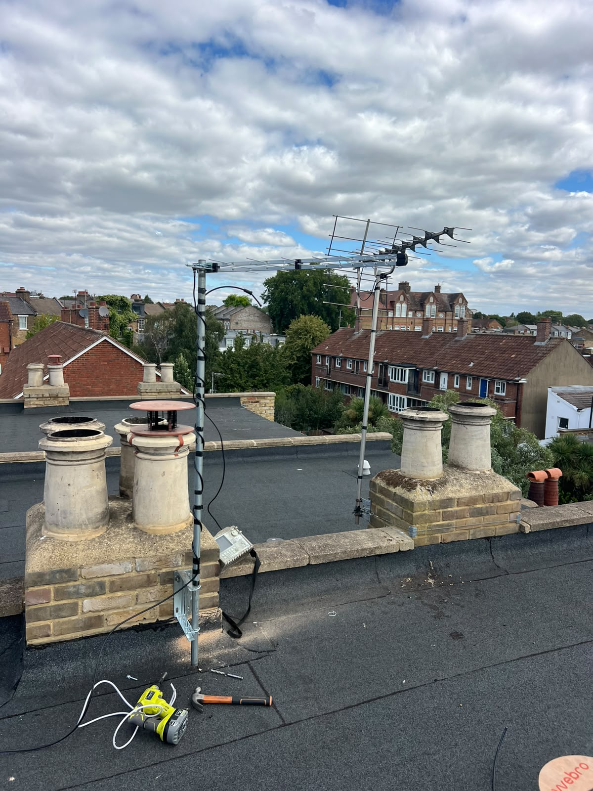 Professional TV aerial installed on a chimney stack in Hertfordshire