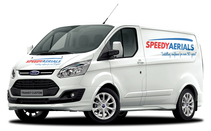 Speedy Aerials branded Ford Transit installation van